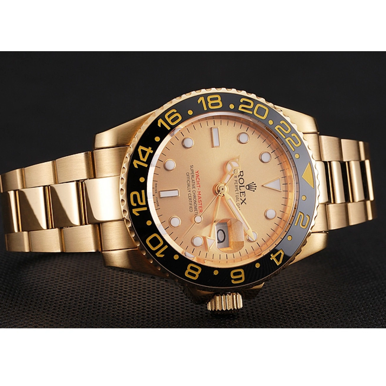 Aaa replica watch Bracelet Gold II Black Bezel Swiss 1453749 GMT Case Dial Rolex Gold And Master 0725
